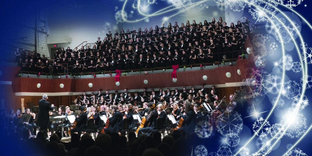 Orchestra and choir performing in Hodgson Concert Hall
