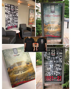 Posters and graphics representing the 25th anniversary of the UGA Performing Arts Center